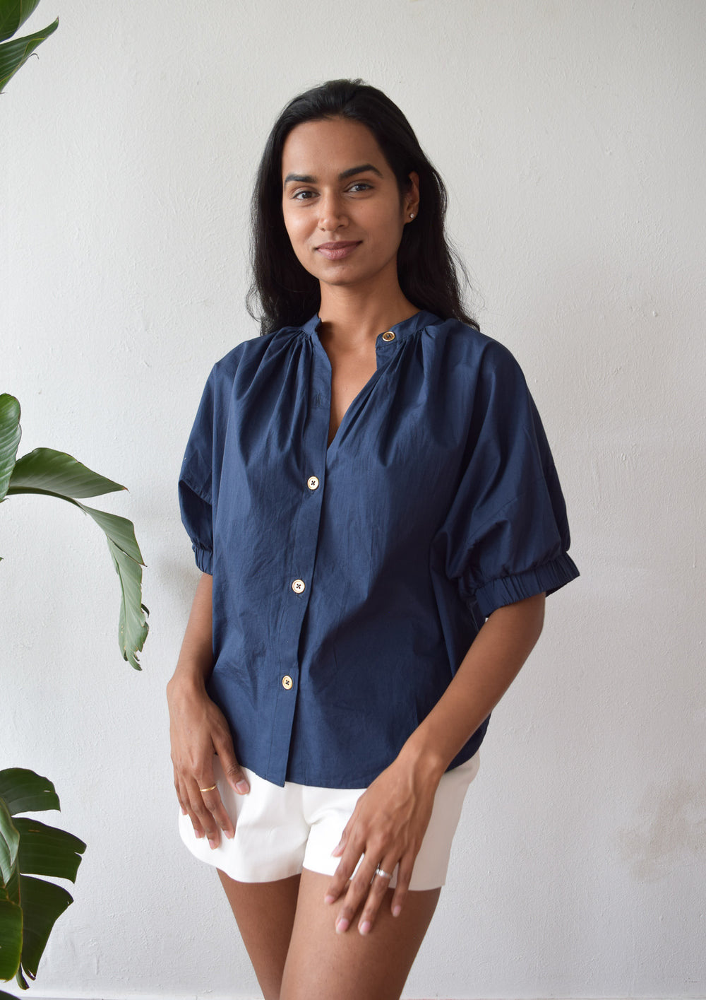 Elastic Sleeve Top Navy