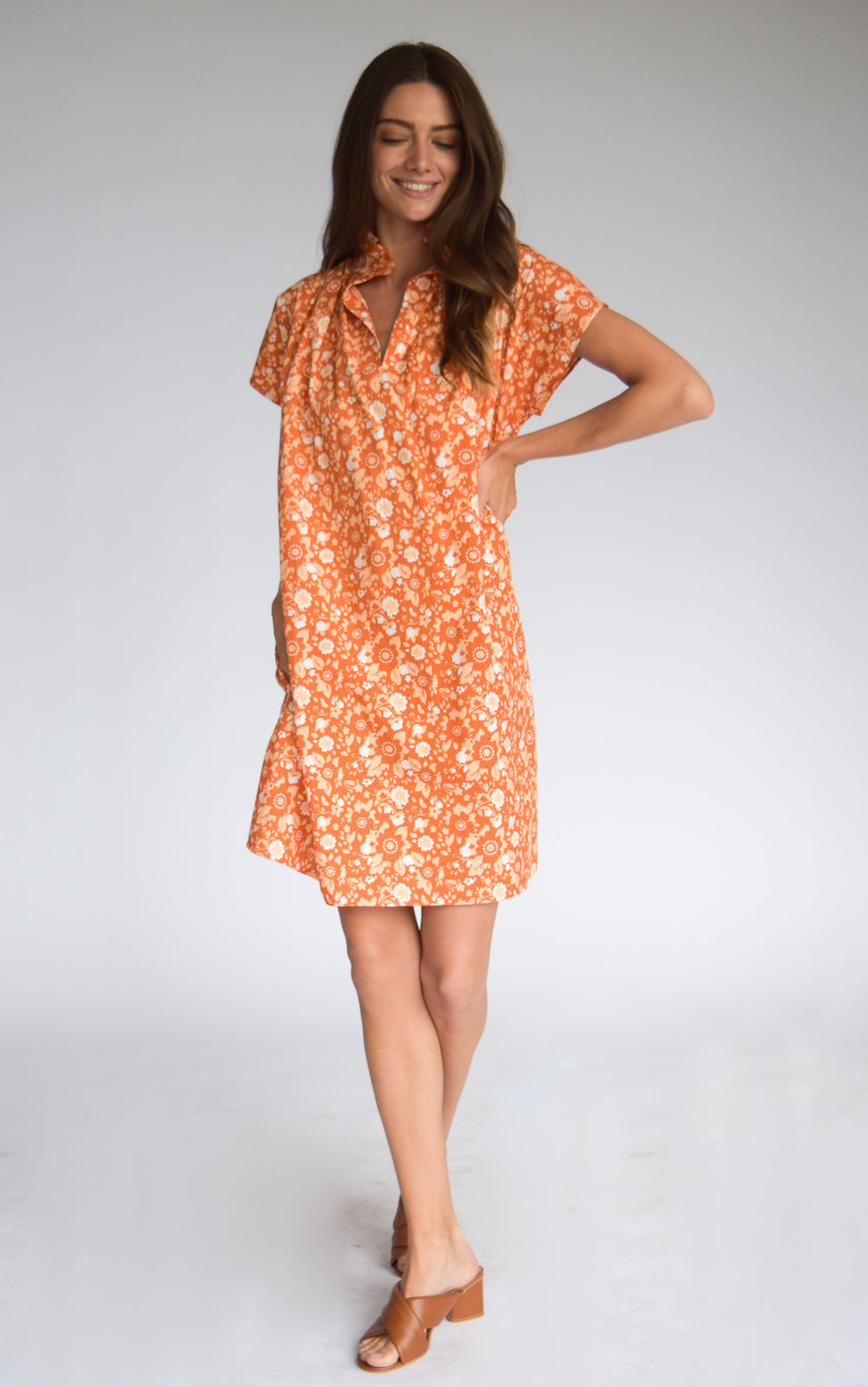 Vicki Short Sleeve Dress Burnt Orange Floral