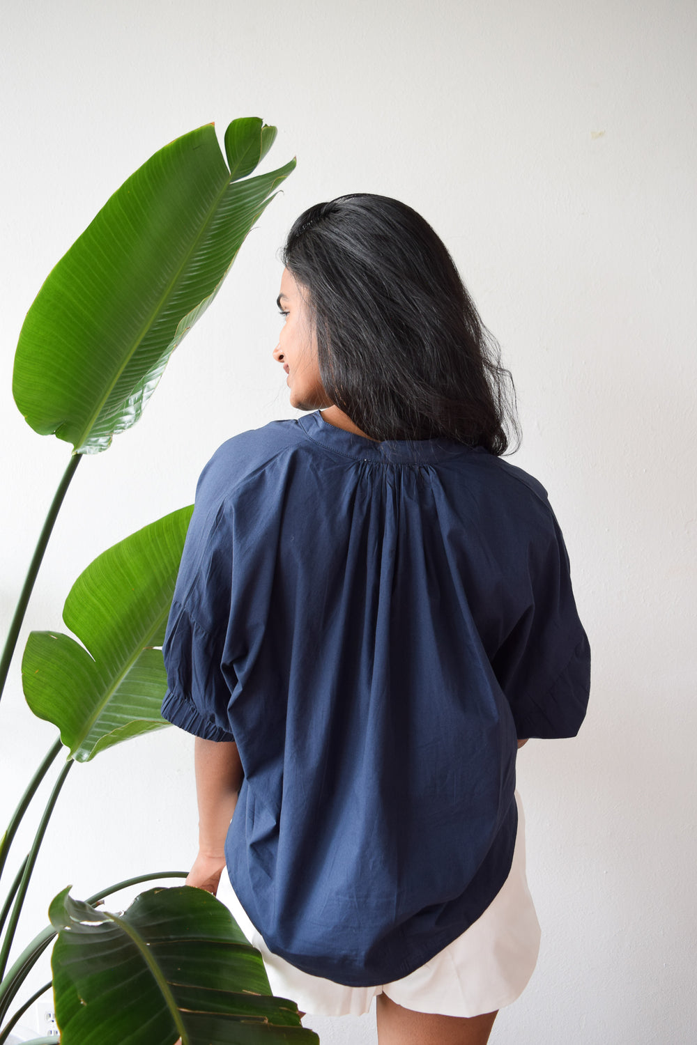 Elastic Sleeve Top Navy
