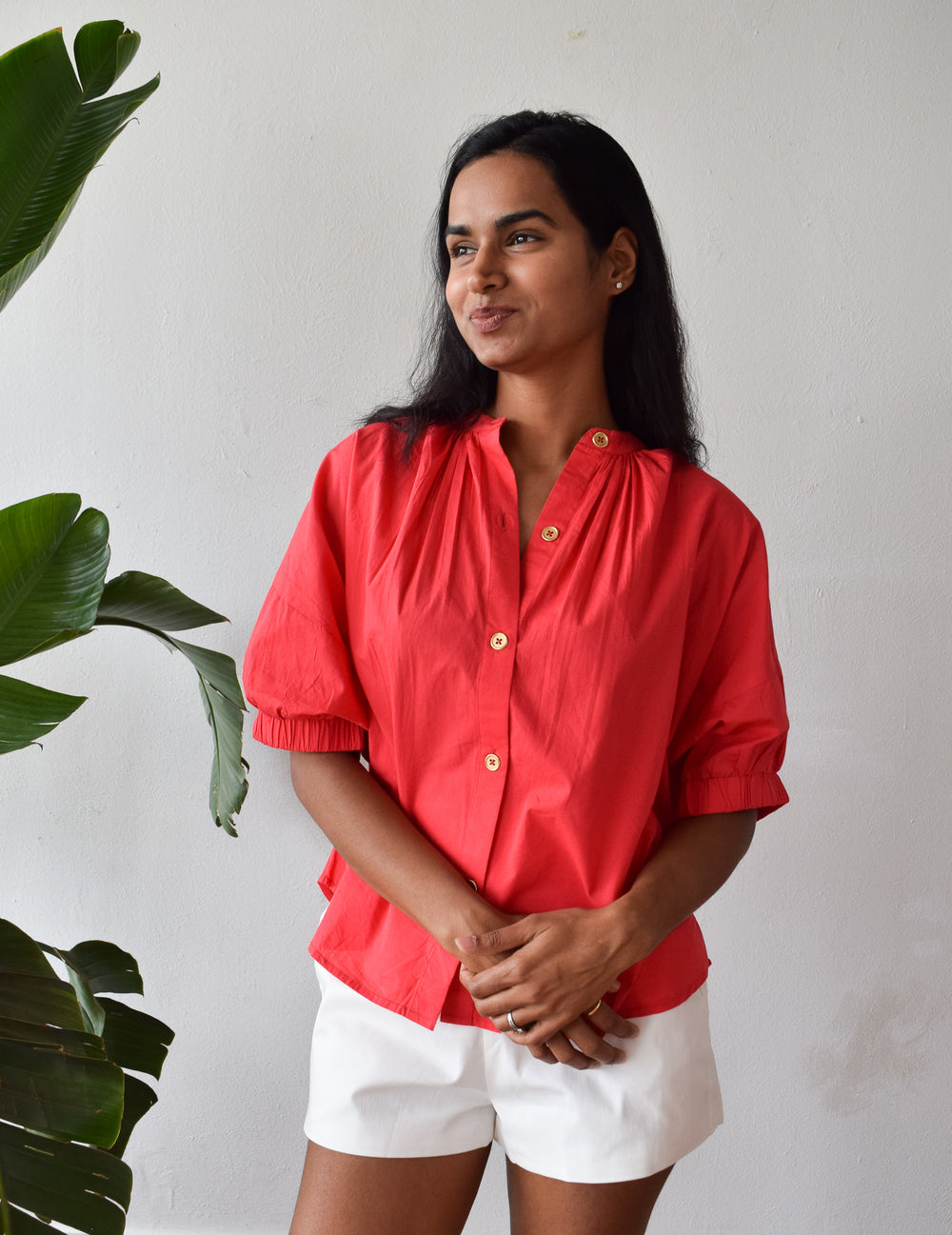 Elastic Sleeve Top Red