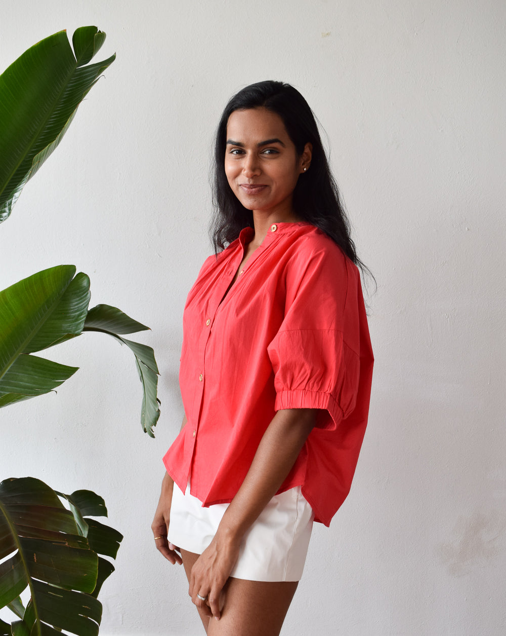 Elastic Sleeve Top Red