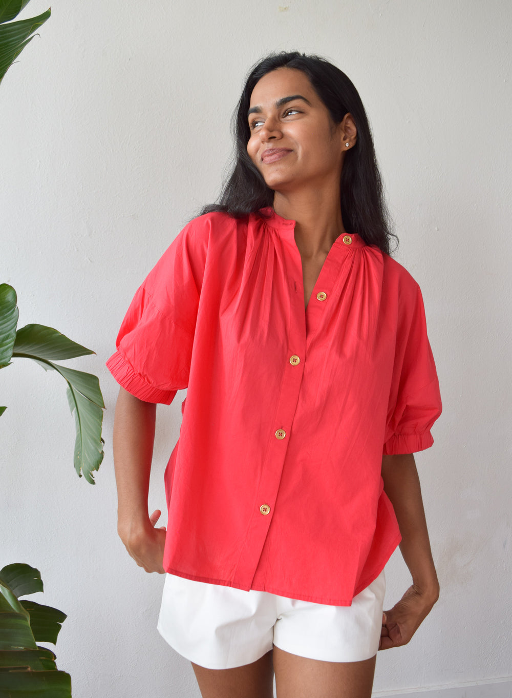 Elastic Sleeve Top Red