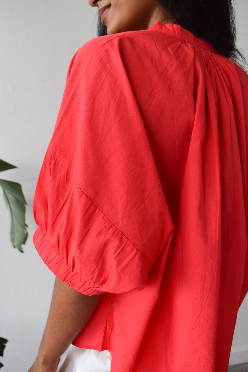 Elastic Sleeve Top Red
