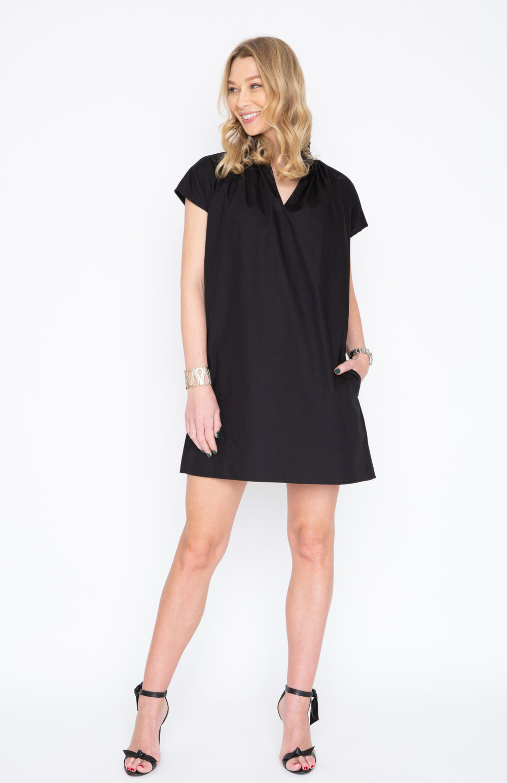 Vicki Short Sleeve Dress Black Poplin